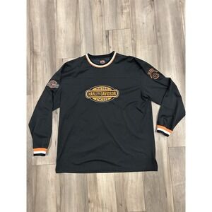 Vintage Harley Davidson Long Sleeve Shirt Mens XL Black Orange Embroidered Y2K